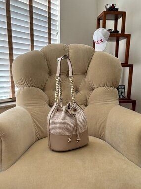 NEW Auth ANNA PAOLA Woven & Leather MINI Drawstring Bucket Bag